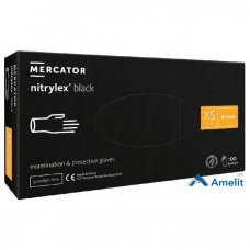 Рукавички нітрилові Nitrylex Black "XS" без пудри, чорні (Mercator Medical), 50 пар/пак.